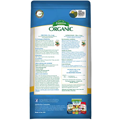 Espoma Organic Soil Acidifier Soil Amendment; Lowers Soil pH and Turns Hydrangeas Blue! Contains Elemental Sulfur and can be Used for Organic Gardening 6 lb. Bag - Pack of 1 - Image 2