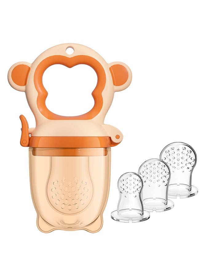 Baby Fruit Food Feeder - Silicone Nibble Tray Combo - Breastmilk Popsicle Mold for Cooling Relief, BPA Free Mesh Feeder for Infant Self Feeding (Monkey Blue Orange + Carrot) - Image 2