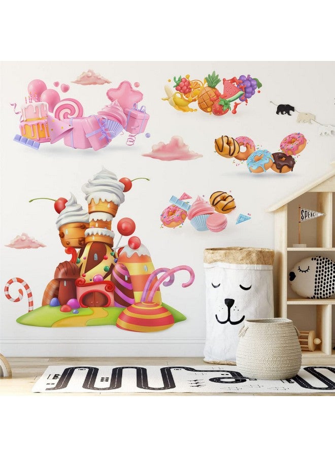 FAYYGYH Ice Cream Candy Wall Stickers Castle Cake Wall Decals Removable Xmas Candy and Fruit Party Decor for Nursery Kids Room Decoration - Image 5