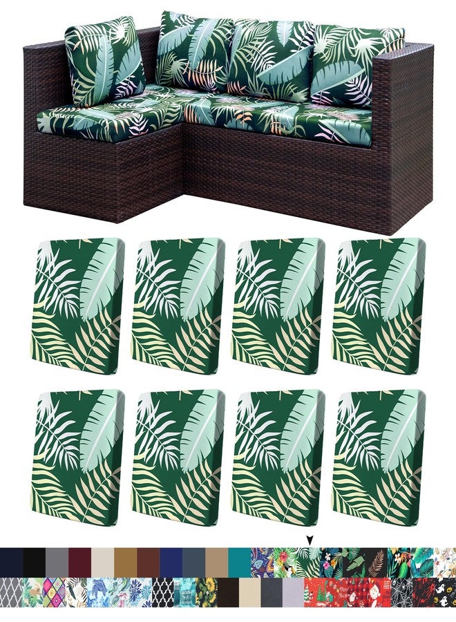 BIETYONE 8Pcs Stretch Patio Cushion Covers,Outdoor Couch Covers Replacement,Outdoor Couch & Sofa Slipcovers,for Patio Furniture Cushion Covers,Washable Reusable Furniture Protector (Green Forest, Cover Only) - Image 1
