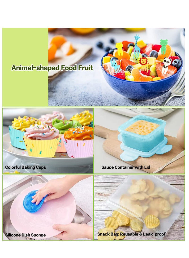 Arabest 27 PCs Bento Box Set, Stackable 3-in-1 Compartment Bento Box Set, Includes Soup Cup, Sauce Jar, Spoon, Fork, Cake Cup, Fruit Holder, Snack Bag, Leak-proof Bento Box (Blue)  - Image 5