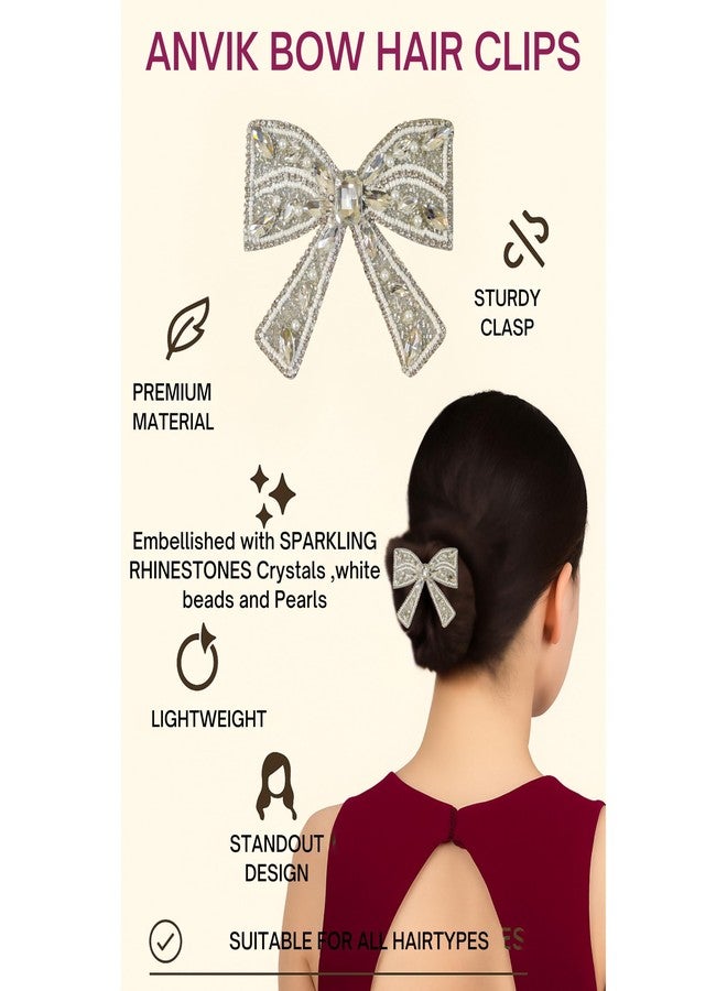 ANVIK Hair Bow Clips for Women | Crystal Bow Clip | Bow Barrette Clip | Alligators Bow Clips | Fancy Hair Clips | Hair Accessories for Women - Image 4