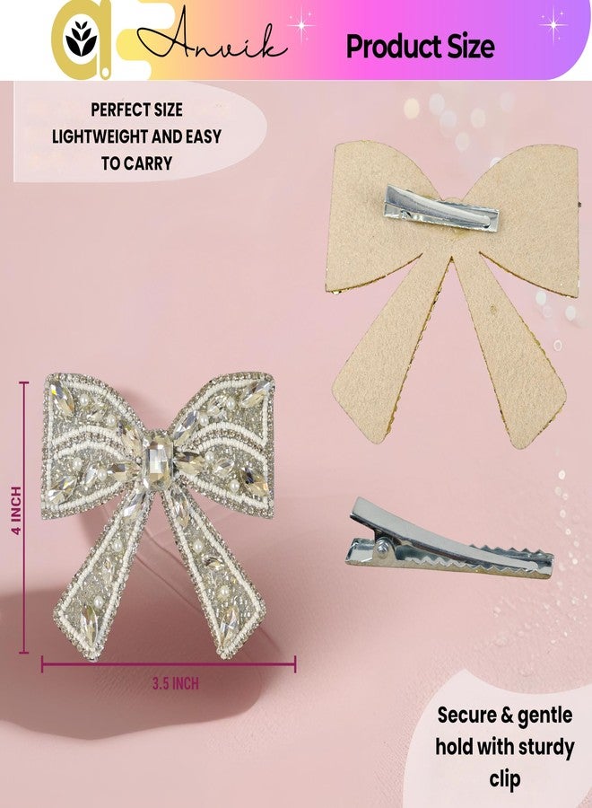 ANVIK Hair Bow Clips for Women | Crystal Bow Clip | Bow Barrette Clip | Alligators Bow Clips | Fancy Hair Clips | Hair Accessories for Women - Image 5