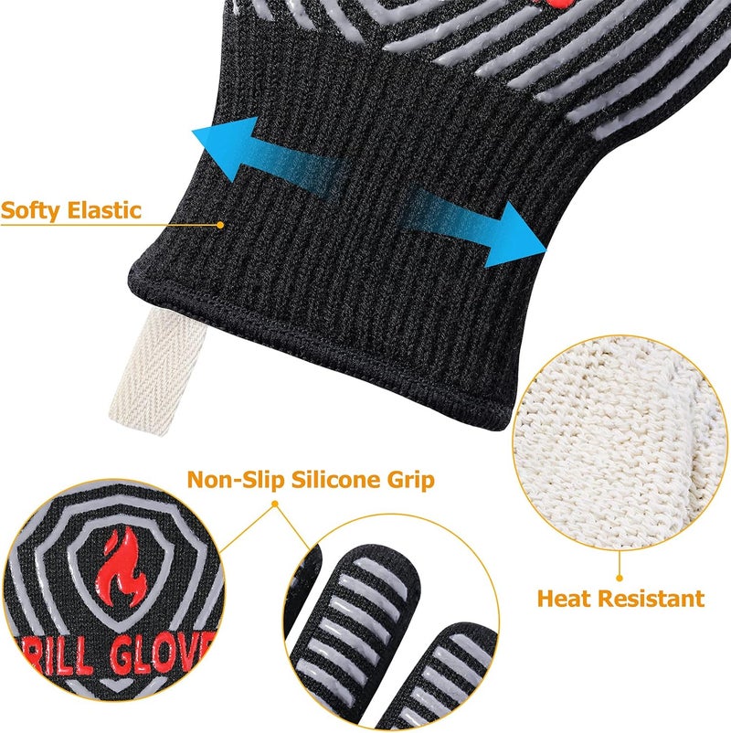 QUWIN BBQ Gloves, Oven Gloves, 1472℉ Extreme Heat Resistant,Grilling Gloves Silicone Non-Slip Oven Mitts, Kitchen Gloves for BBQ, Grilling, Cooking, Baking-1 Pair… (Black, One Size Fits Most) - Image 5