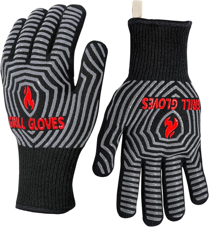 QUWIN BBQ Gloves, Oven Gloves, 1472℉ Extreme Heat Resistant,Grilling Gloves Silicone Non-Slip Oven Mitts, Kitchen Gloves for BBQ, Grilling, Cooking, Baking-1 Pair… (Black, One Size Fits Most) - Image 1