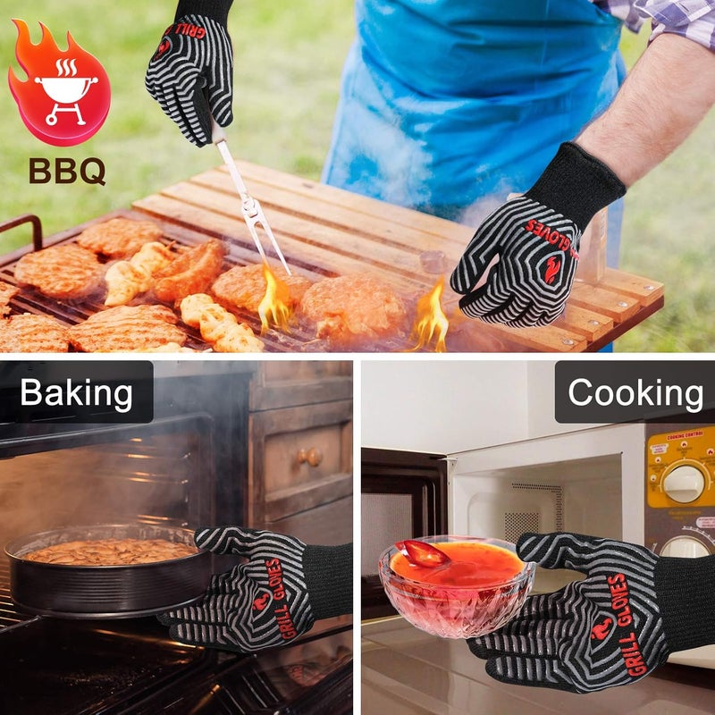 QUWIN BBQ Gloves, Oven Gloves, 1472℉ Extreme Heat Resistant,Grilling Gloves Silicone Non-Slip Oven Mitts, Kitchen Gloves for BBQ, Grilling, Cooking, Baking-1 Pair… (Black, One Size Fits Most) - Image 2