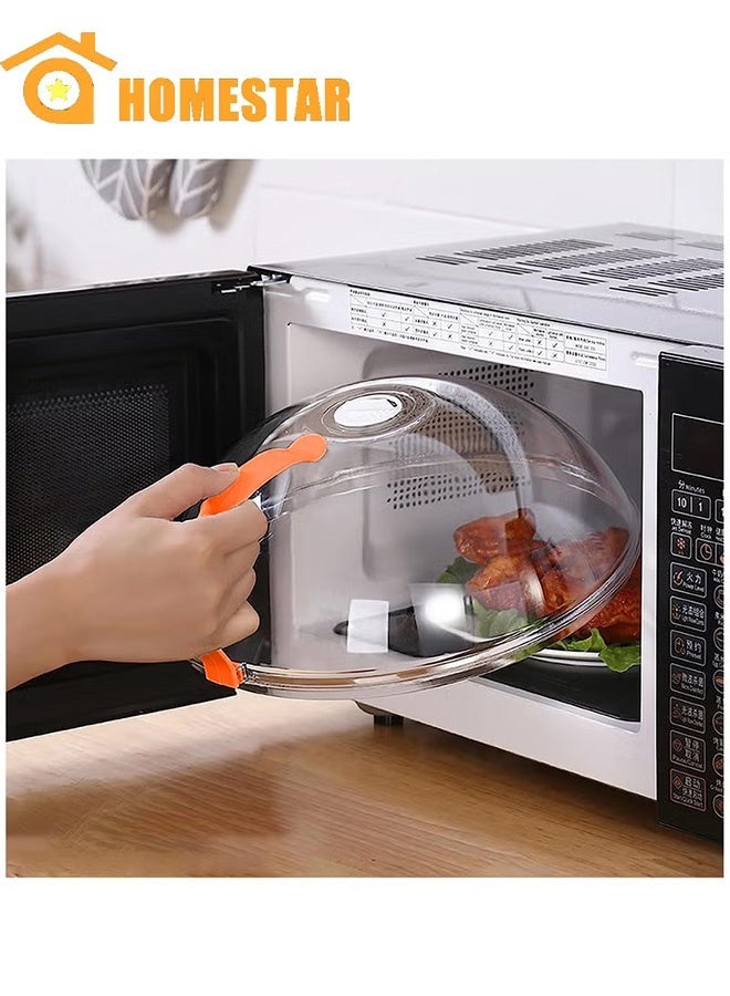 HOMESTAR Microwave Splatter Cover, Clear Microwave Splash Guard Cooker Lid with Handle, Safe Plastic Microwave Plate Cover for Food Splatter, Orange - Image 1