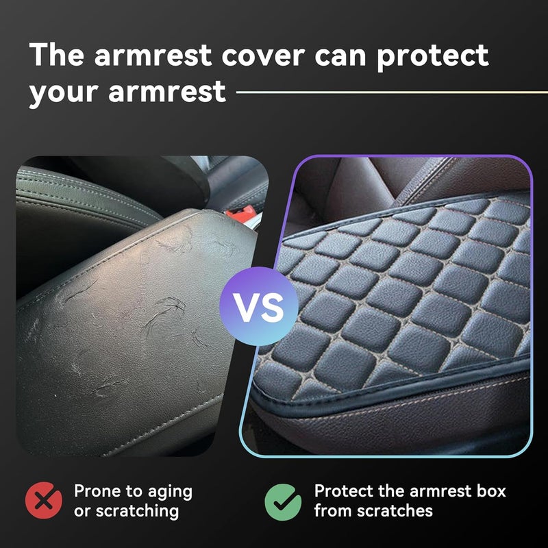 Couslcd Car Center Console Cushion Pad, Universal PU Leather Waterproof Car Armrest Protection Cover, Comfortable Universal Car Interior Decor Accessories for SUV, Sedan, Truck (Black/Gray) - Image 5