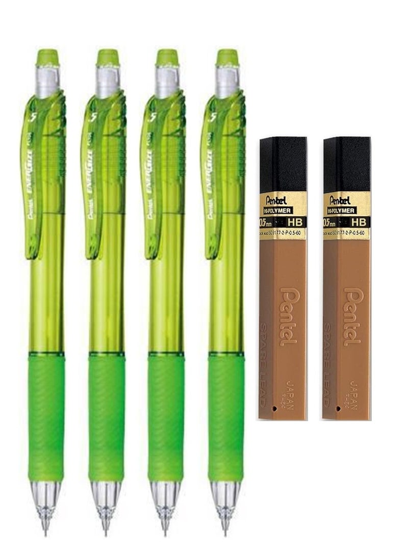 Pentel قلم رصاص ميكانيكي 4 قطع برأس 0.5 مم مع عبوتين من الرصاص - Image 1