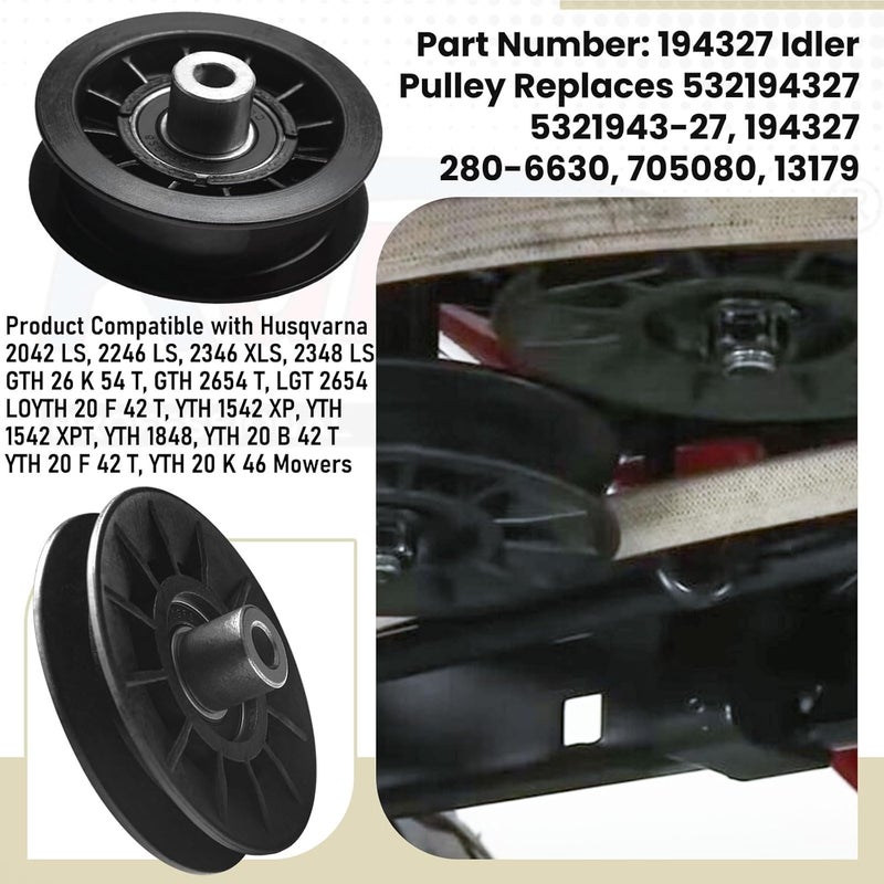 Karbay 2 Pack V-Groove Idler Pulley & Idler Pulley with Drive V-Belt for Husqvarna Riding Lawn Mowers - Image 4