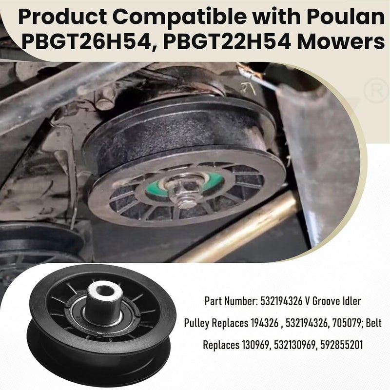 Karbay 2 Pack V-Groove Idler Pulley & Idler Pulley with Drive V-Belt for Husqvarna Riding Lawn Mowers - Image 3