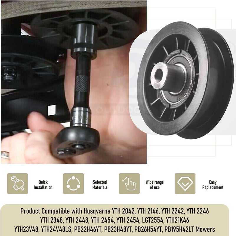 Karbay 2 Pack V-Groove Idler Pulley & Idler Pulley with Drive V-Belt for Husqvarna Riding Lawn Mowers - Image 5