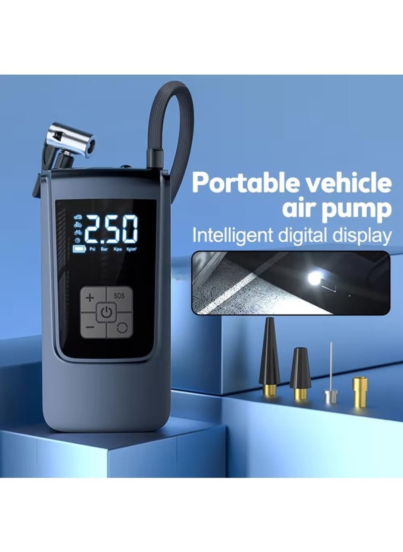 تشانجلي - ضاغط هواء محمول منفاخ الإطارات - ضاغط هواء 150PSI مع مقياس ضغط الإطارات ، 4000 مللي أمبير في الساعة منفاخ الإطارات القابل لإعادة الشحن مضخة كهربائية شاشة فلاش LED مع مجموعة فوهة للسيارة ، المحرك ، الدراجة ، الكرة - Image 1