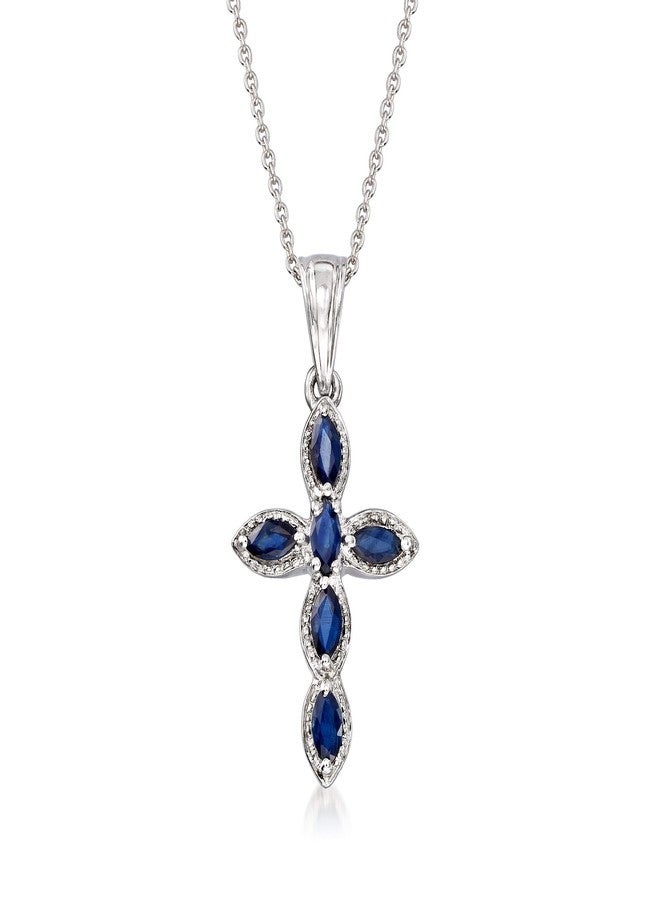 Ross-Simons 0.80 ct. t.w. Sapphire Cross Pendant Necklace in Sterling Silver. 18 inches - Image 1