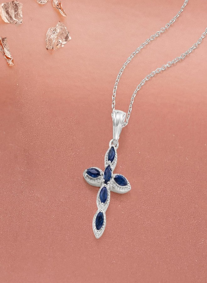 Ross-Simons 0.80 ct. t.w. Sapphire Cross Pendant Necklace in Sterling Silver. 18 inches - Image 3