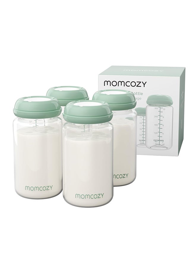 مام كوزي عبوة من 4 زجاجات رضاعة طبيعية للأطفال سعة 300 مل، حاوية واسعة العنق لحفظ حليب الثدي، مصنوعة من البلاستيك الخالي من مادة BPA، متوافقة مع مبرد حليب الثدي - Image 1