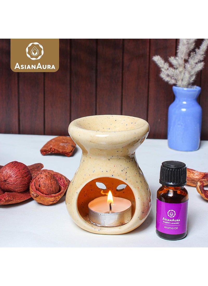 ASIAN AURA Asian Aura Ceramic Aroma Oil Burner Tea Light Candle Diffuser Oil Warmer for Home Fragrance with 1 Tea Light Candle and 2 Aroma Oils English Lavender Rosy Romance Fragrance 10ml Each  - Image 5