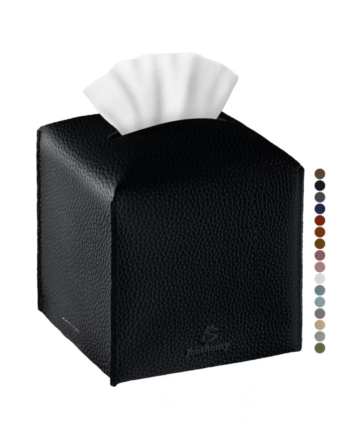 TISSUE BOX COVER SQUARE PU LEATHER TISSUE BOX HOLDER MODERN TISSUE CASE FACIAL PAPER ORGANIZER DISPENSER5X5X5SINGLE BLACK