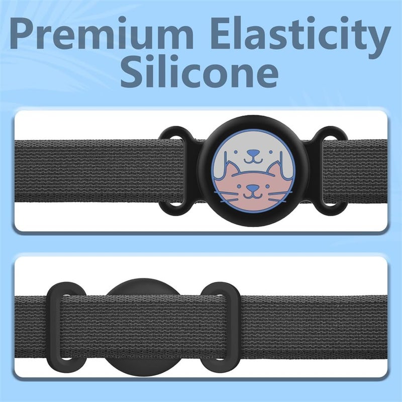 2 Pack Airtag Cat Dog Collar Holder, Pet Tracker Collar Compatible for Apple Air Tag(not included), Soft Silicone Protective Case, Scratch-Resistant (Black, White) - Image 2