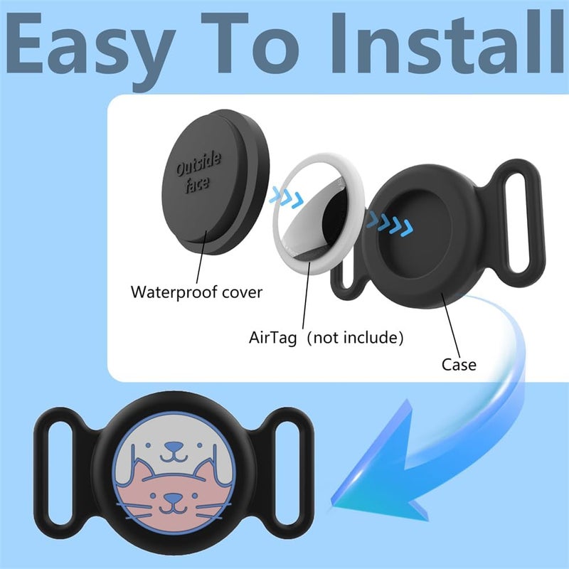 2 Pack Airtag Cat Dog Collar Holder, Pet Tracker Collar Compatible for Apple Air Tag(not included), Soft Silicone Protective Case, Scratch-Resistant (Black, White) - Image 5