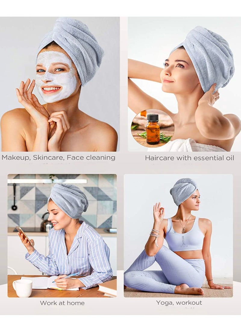 Baraka 3-Piece Set Microfiber Hair Drying Towel Set With Button, Super Absorbent, Quick-Drying, Suitable For Hair Washing, Beauty, Makeup, Applicable To All Hair Types - Pink/Blue/Gray. - Image 2