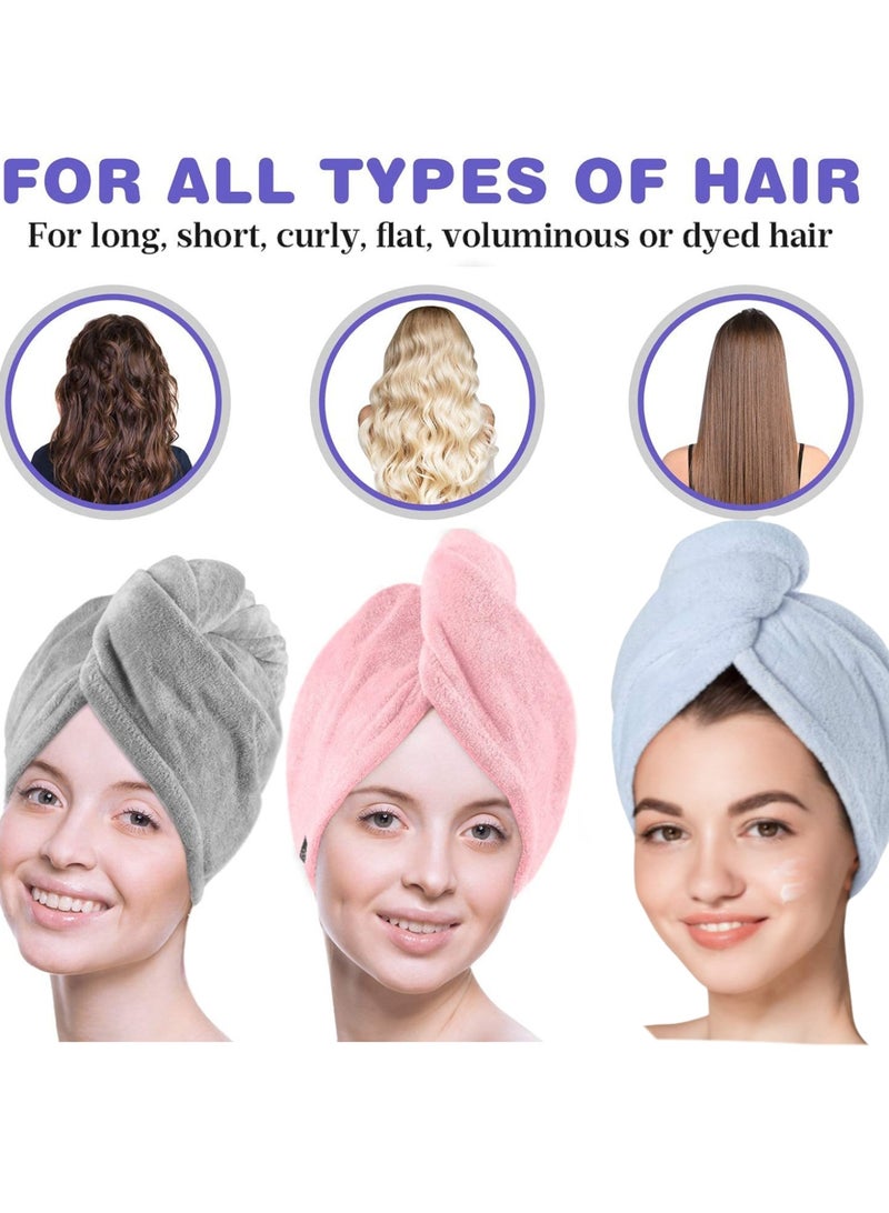 Baraka 3-Piece Set Microfiber Hair Drying Towel Set With Button, Super Absorbent, Quick-Drying, Suitable For Hair Washing, Beauty, Makeup, Applicable To All Hair Types - Pink/Blue/Gray. - Image 5