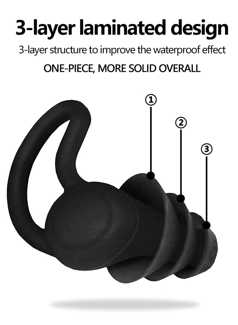Excefore Swimming Earplugs 3 Pairs, Upgraded Design of Silicone Waterproof Earplugs, Reusable for Swimming, Surfing and Other Water Sports, for Adults and Kids (2 Black, 1 Blue)  - Image 5