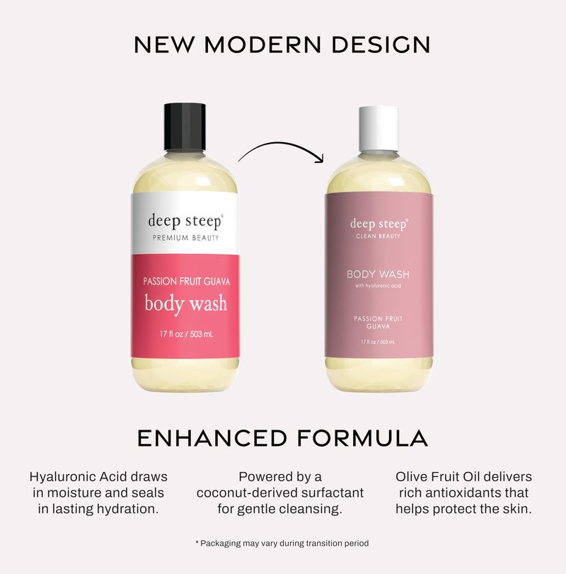 Deep Steep Body Wash, Passion Fruit Guava, 17 oz â€“ Hydrating Shower Gel with Hyaluronic Acid, Shea Butter, Aloe Vera & Argan Oil â€“ Vegan, Clean Beauty, Clean & Refreshed Skin - Image 3