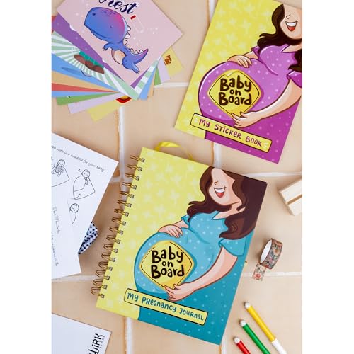 QWIRK Pregnancy Journal Gift Set - 280-Page Guided Memory Book with Stickers, Mood Cards & Wooden Frame - Baby Swaddle, Milestone Tracker & Keepsake Kit for Expecting Moms - Image 5