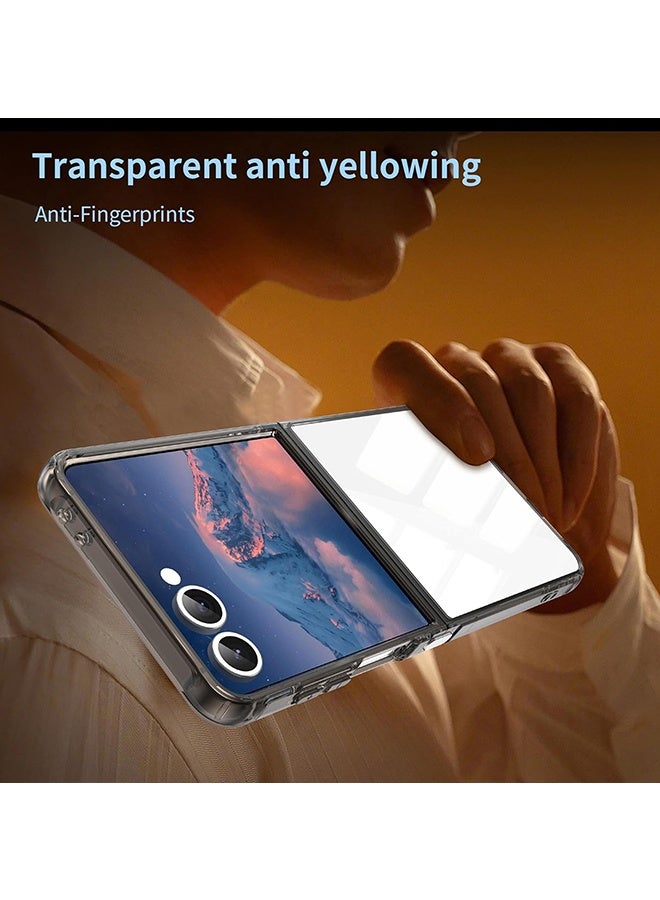 Wffo For Samsung Galaxy Z Flip 7 Case - Ultra-Thin Transparent Hard PC and Soft TPU Cover - with Shockproof Bumper and Anti-Scratch Back - Metal Connector Folding Convenient - Transparent Black - Image 5