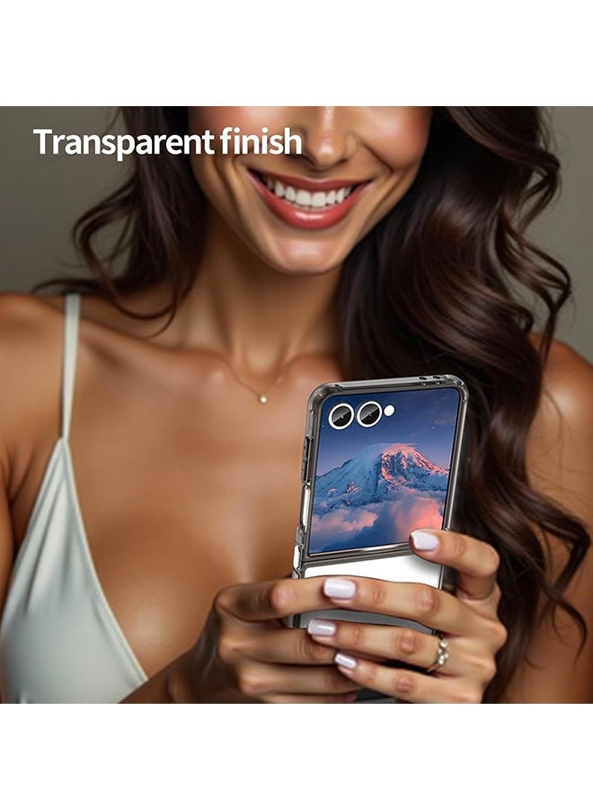 Wffo For Samsung Galaxy Z Flip 7 Case - Ultra-Thin Transparent Hard PC and Soft TPU Cover - with Shockproof Bumper and Anti-Scratch Back - Metal Connector Folding Convenient - Transparent Black - Image 4