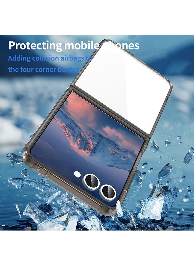 Wffo For Samsung Galaxy Z Flip 7 Case - Ultra-Thin Transparent Hard PC and Soft TPU Cover - with Shockproof Bumper and Anti-Scratch Back - Metal Connector Folding Convenient - Transparent Black - Image 2