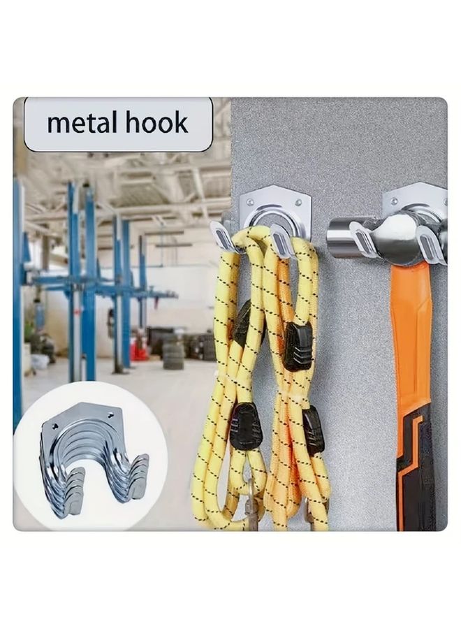 12pcs Silvery Heavy Duty Metal Wall Mount Tool Holder Set With 4 Hooks 8 Screws - Image 3