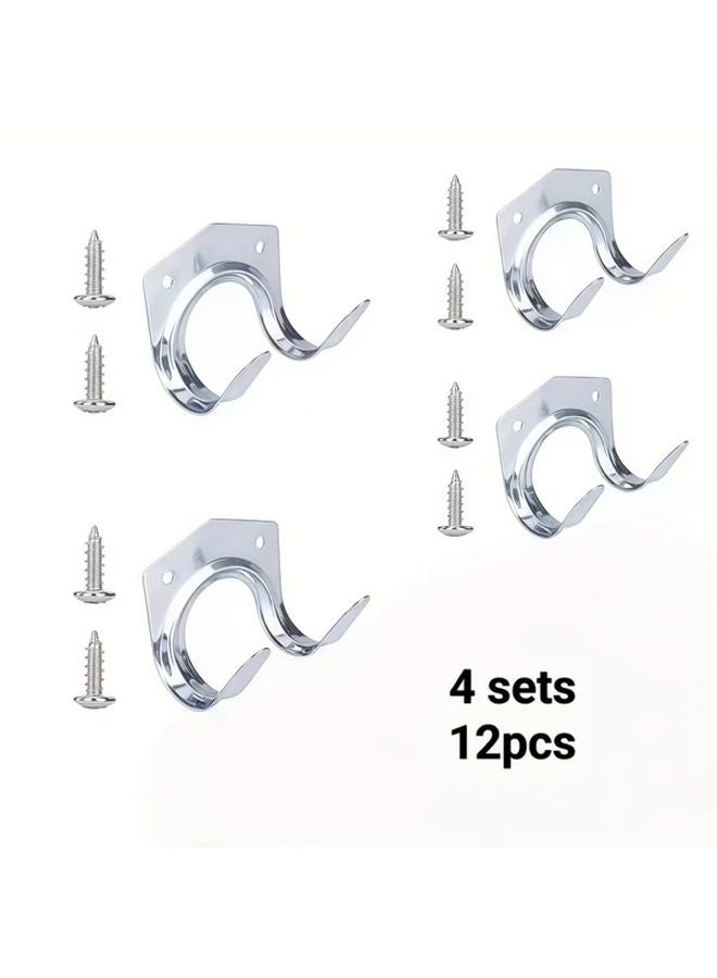 12pcs Silvery Heavy Duty Metal Wall Mount Tool Holder Set With 4 Hooks 8 Screws - Image 1