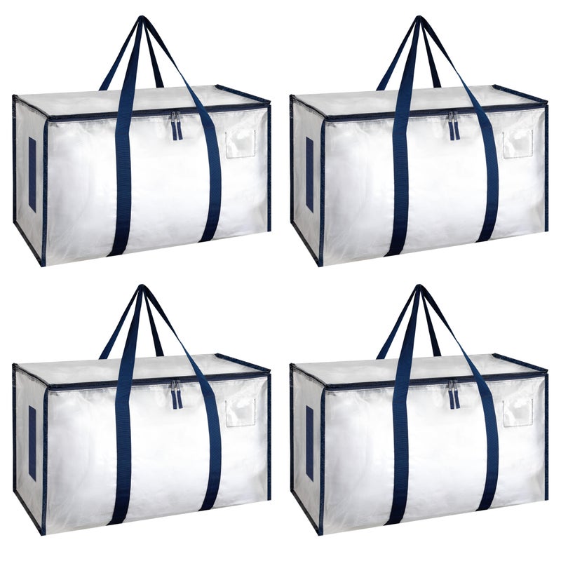 HealSmart 4 Pack Large Moving Bags with Zippers  Handles Moving Supplies with lids Heavy Duty Totes for Space Saving Fold Flat Moving and Storing Clear