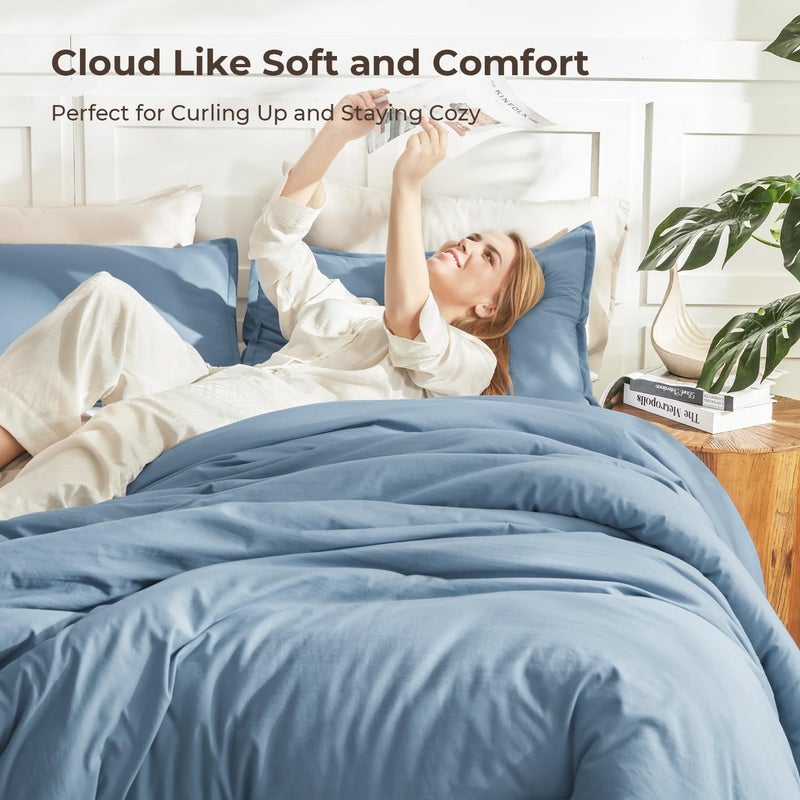 Litanika Comforters Queen Size Set Grayish Blue, 3 Pieces Lightweight Solid Bedding Comforter Set, All Season Fluffy Bed Set (90x90In Comforter & 2 Pillowcases) - Image 2