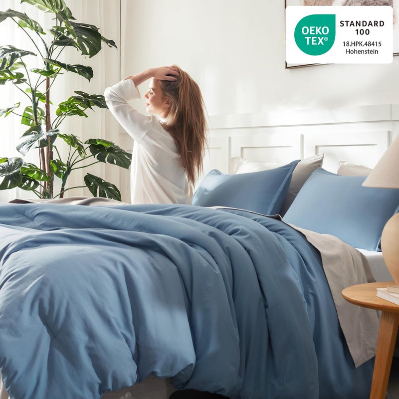Litanika Comforters Queen Size Set Grayish Blue, 3 Pieces Lightweight Solid Bedding Comforter Set, All Season Fluffy Bed Set (90x90In Comforter & 2 Pillowcases) - Image 4
