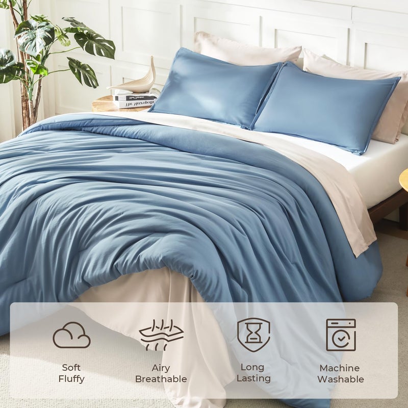 Litanika Comforters Queen Size Set Grayish Blue, 3 Pieces Lightweight Solid Bedding Comforter Set, All Season Fluffy Bed Set (90x90In Comforter & 2 Pillowcases) - Image 3
