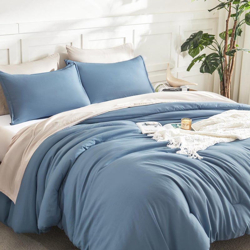 Litanika Comforters Queen Size Set Grayish Blue, 3 Pieces Lightweight Solid Bedding Comforter Set, All Season Fluffy Bed Set (90x90In Comforter & 2 Pillowcases) - Image 5