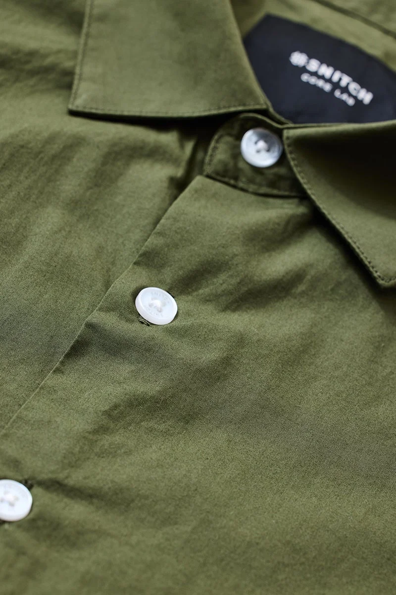 سنيتش Olive Solid Long Sleeve Slim Fit Core Lab Shirt