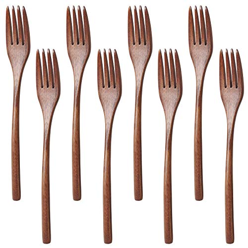 findTop 8 Pack Wooden Forks, findTop 9 Inch Long Handle Reusable Japanese Style Handmade Kitchen Utensil Wood Forks for Pasta, Fruit, Salad, Noodles - Image 1