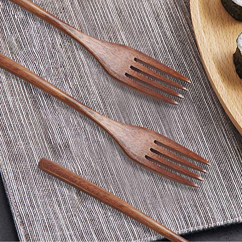 findTop 8 Pack Wooden Forks, findTop 9 Inch Long Handle Reusable Japanese Style Handmade Kitchen Utensil Wood Forks for Pasta, Fruit, Salad, Noodles - Image 3