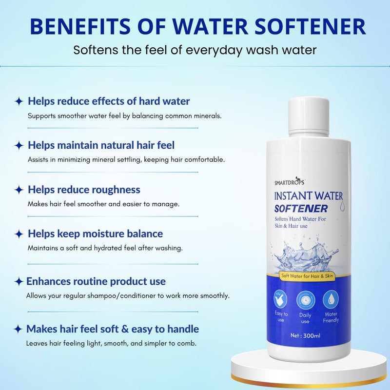 Smartdrops Instant Water Softener | Hard Water Solution for Hair Fall & Skin Dryness | Disables Hardness & Maintains pH Level | Makes Your Water Hair & Skin Friendly | Water Softener for Bath, 300 ml (Pack of 1) - Image 3