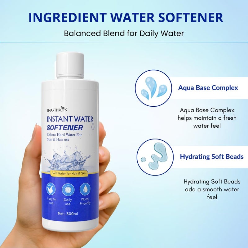 Smartdrops Instant Water Softener | Hard Water Solution for Hair Fall & Skin Dryness | Disables Hardness & Maintains pH Level | Makes Your Water Hair & Skin Friendly | Water Softener for Bath, 300 ml (Pack of 1) - Image 2