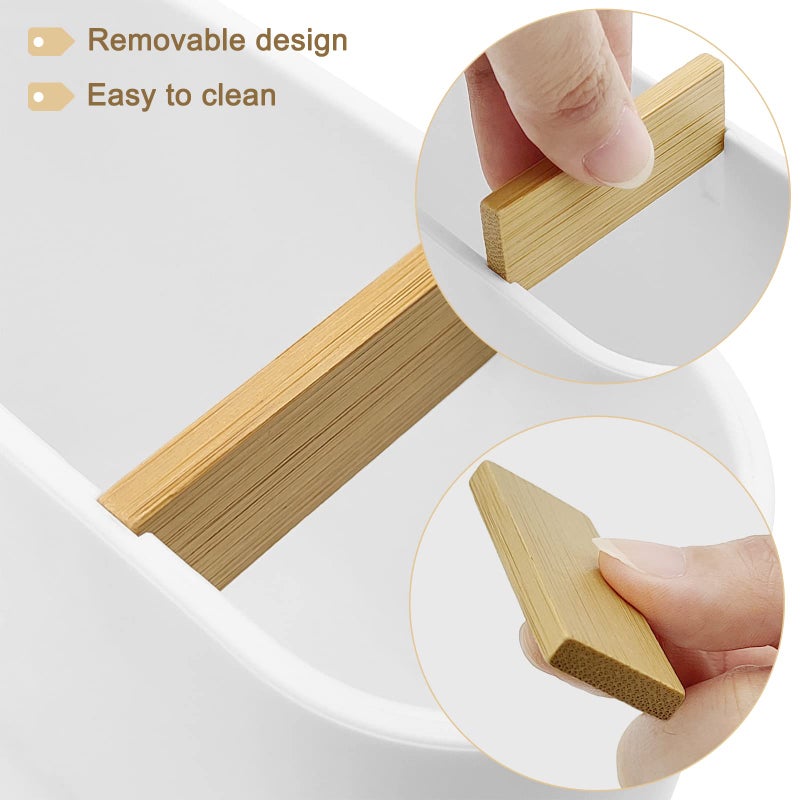 Cerpourt Toothbrush Holder with Bamboo Divider,Detachable for Easy Cleaning Multi-Functional Storage,2 Slots Electric Toothbrush and Toothpaste Organizer Caddy for Bathroom Vanity,Sink,Countertop (White) - Image 4