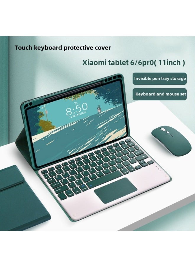For Xiaomi Tablet 6Pro Bluetooth Keyboard Protective Cover POCO Upper Slot Huawei 11.5 Touch Backlight Keyboard Mouse-Color:[Ordinary] Qingshan Dai + Keyboard + Dark Green Dual-mode Mouse-Product Type:Huawei Matepad 11.5s (2024) - Image 2