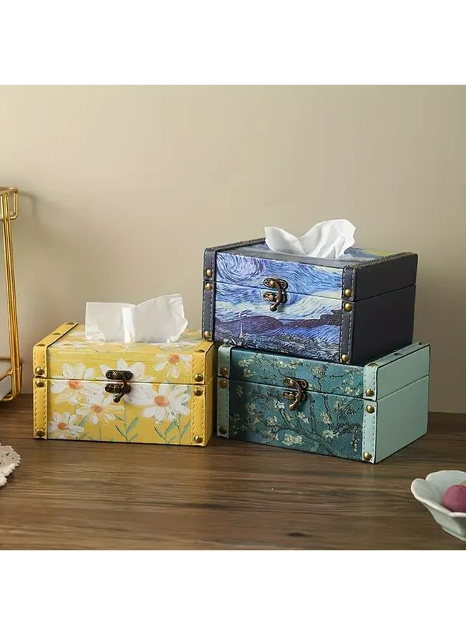 Vintage Oil Painting Faux Leather Tissue Box Cover Daisy Color Home Car Decor - Image 5