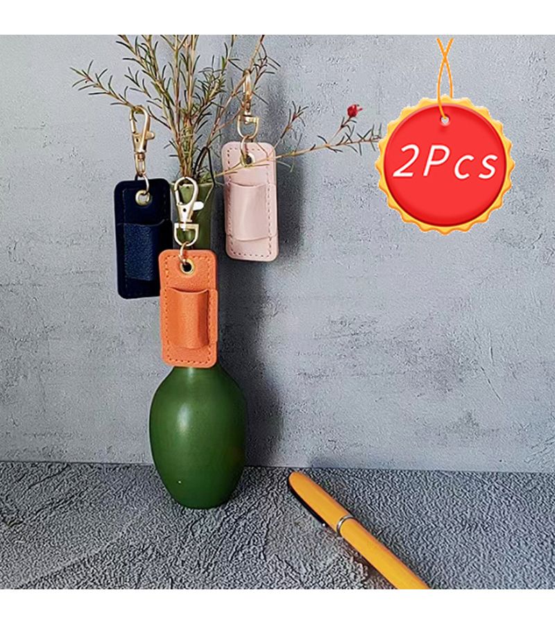 Brown PU Leather Pen Case 2pcs With Keychain Portable Pencil Pouch Fountain Pen Protector - Image 4