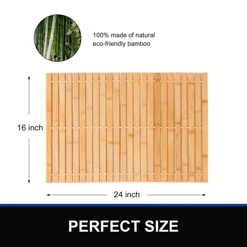Fovlaurs Bamboo Bath Mat Bathroom Rugs Floor Wood Shower Bathtub Waterproof Non Slip Accessories 16x24 Inch Easy to Clean, Natural Bamboo, 1 pc - Image 5