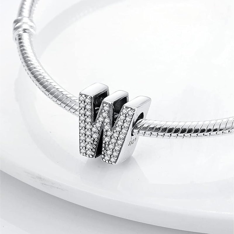 MULA 925 Sterling Silver Letter Charms A-Z with Cubic Stones fit Pandora Bracelets Alphabet Beads Charm Jewelry for Women's Bracelets & Necklaces, Silver, Cubic Zirconia - Image 3